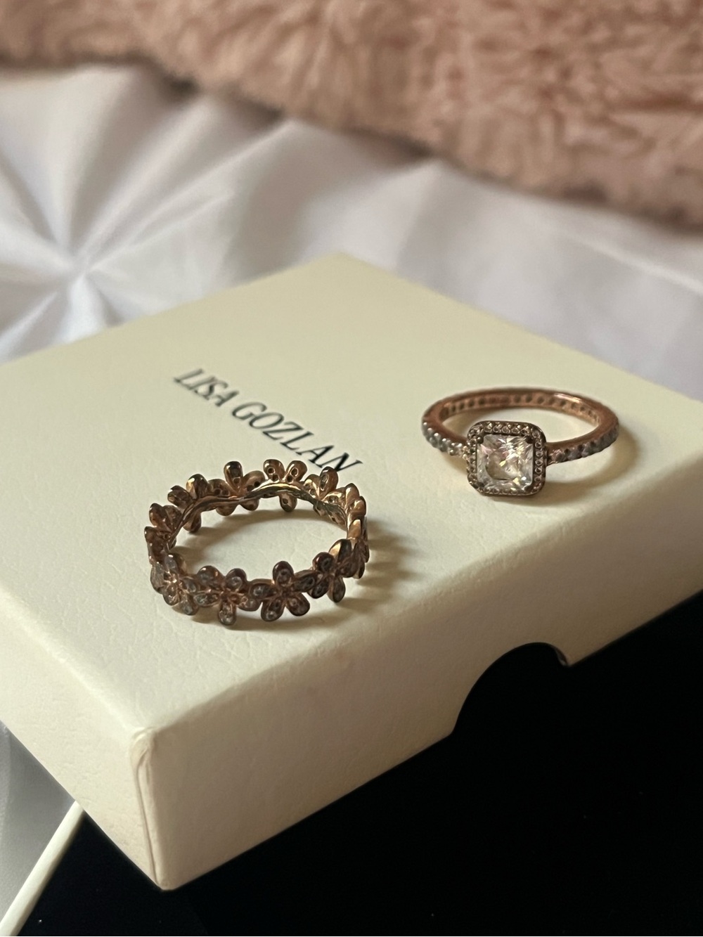 Pandora Rose Gold Set of 2 Rings Floral Band Ring - Size 6